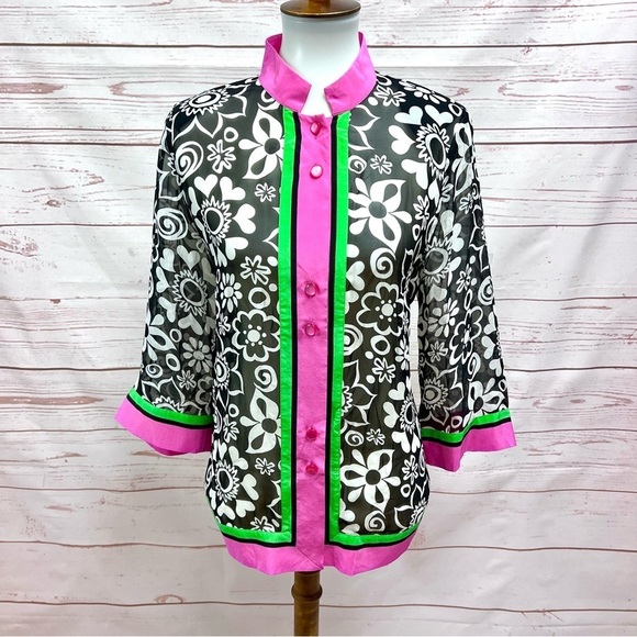 Bob Mackie Wearable Art Sheer Floral Kimono Blouse - Picture 3 of 7